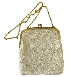 Mid century ivory colored beaded purse One Sz